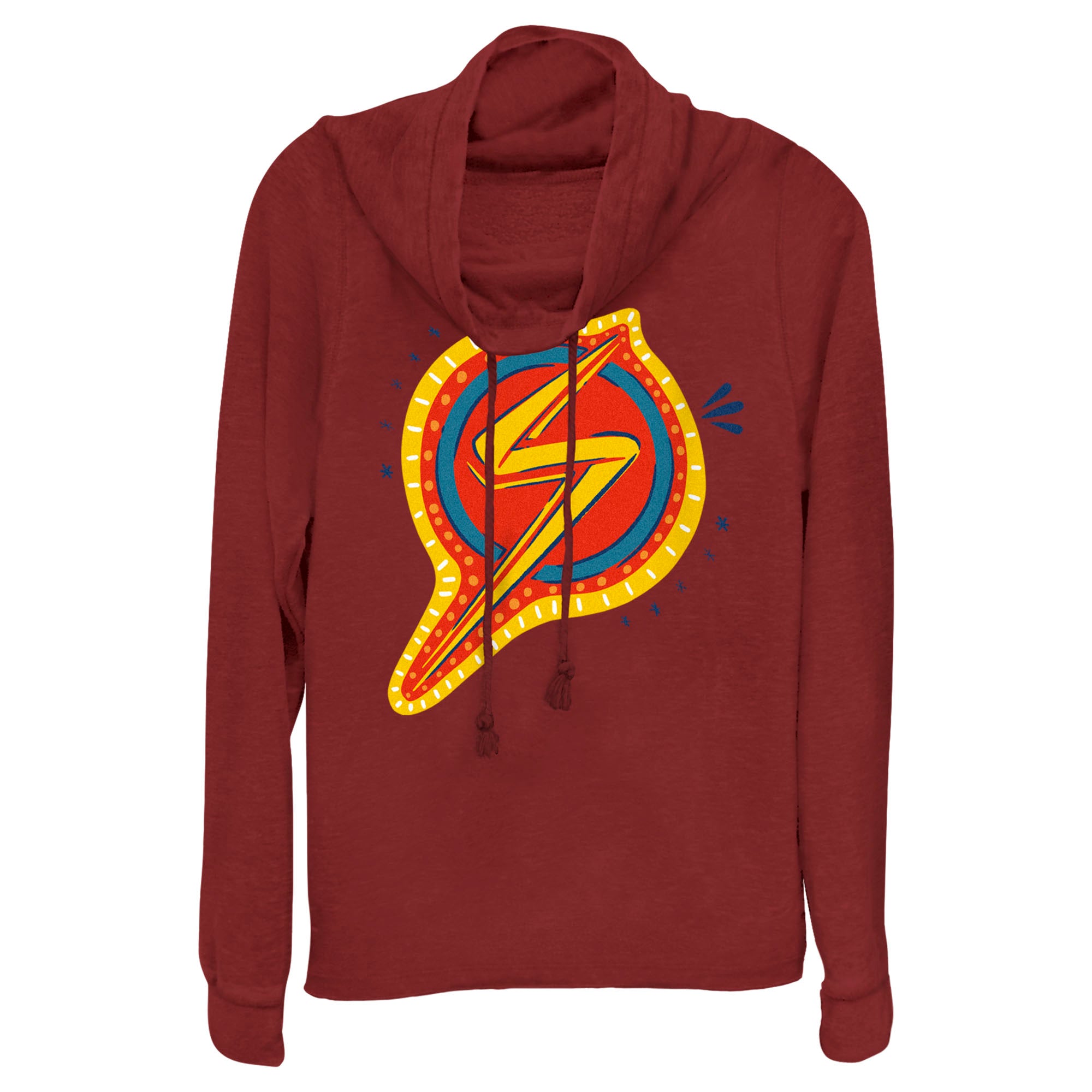 Junior's Marvel Decorative Symbol Cowl Neck